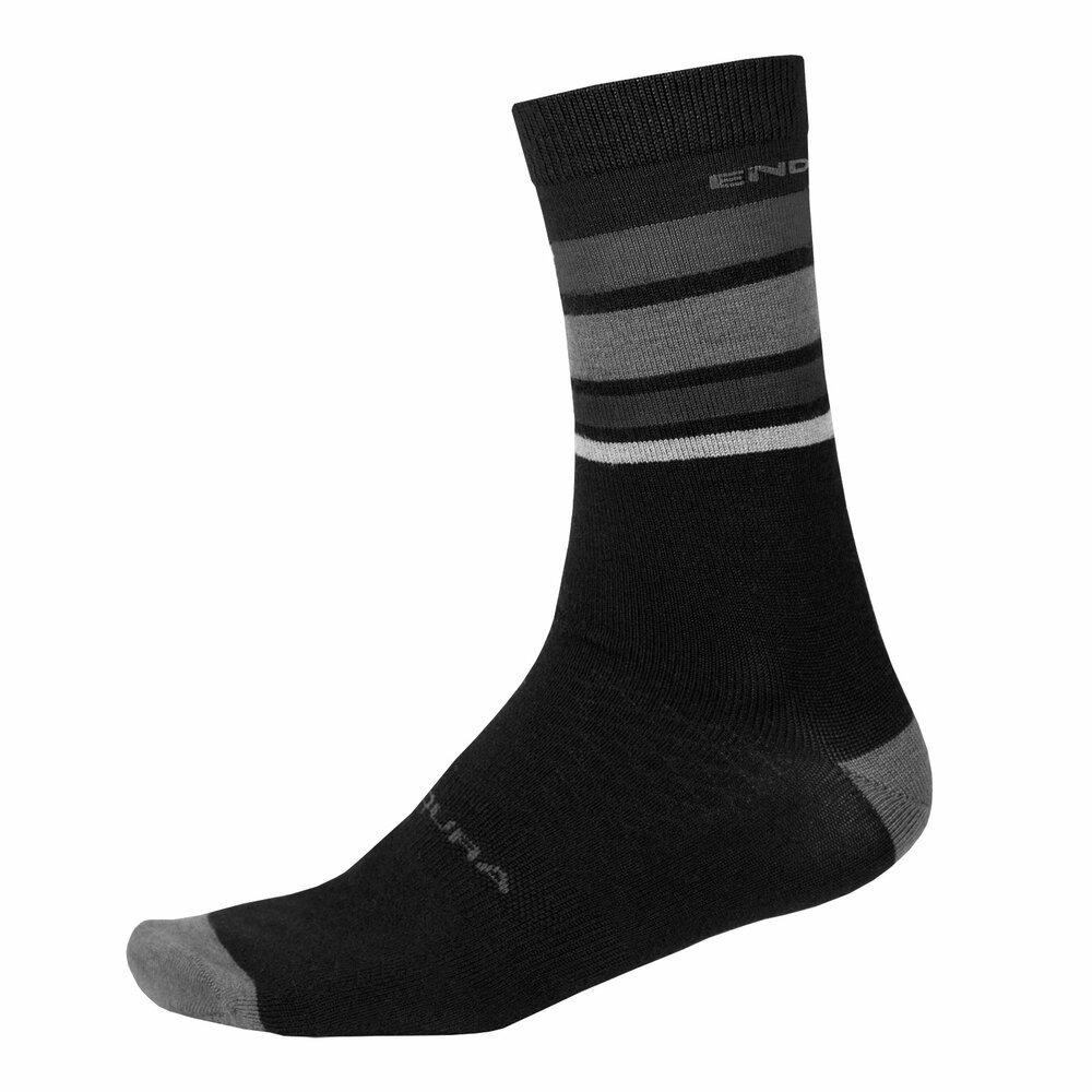 Endura BaaBaa Merino Stripe Socken: Mattschwarz - L-XL