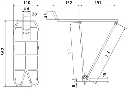 Pletscher Gepäckträger Athlete 4B 26​-​29″ silber – 320​-​354mm mit Befestigung auf Ösen