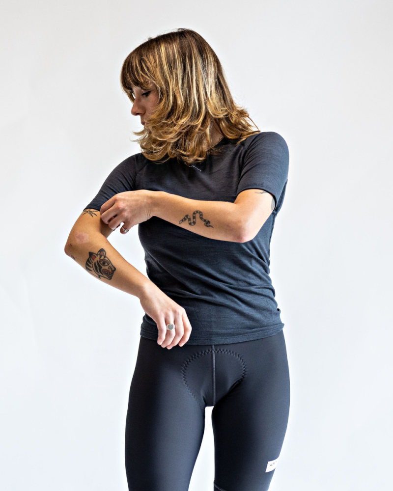Albion Cycling Women's All Road Short Sleeve Merino Base Layer (Dark Slate)