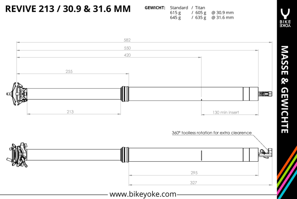 BikeYoke Revive 3.0 Dropper Post, 30.9 mm/213 mm, ohne Hebel.