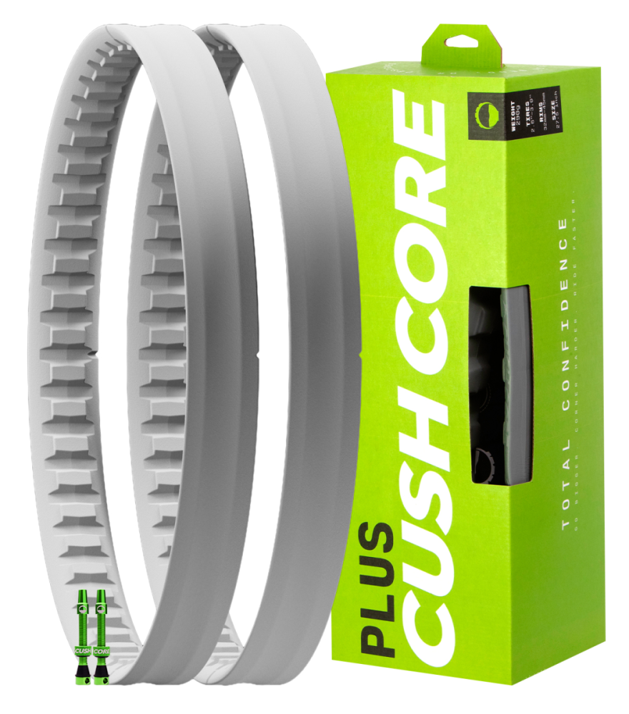 CushCore Plus 650B. 2 x Inserts 650B Plus, 2 x Tubeless Air Valve Tubeless.