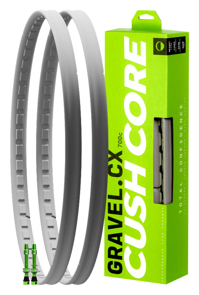 CushCore Gravel/CX. 2 x Inserts Gravel/CX, 2 x Tubeless Air Valve Tubeless.