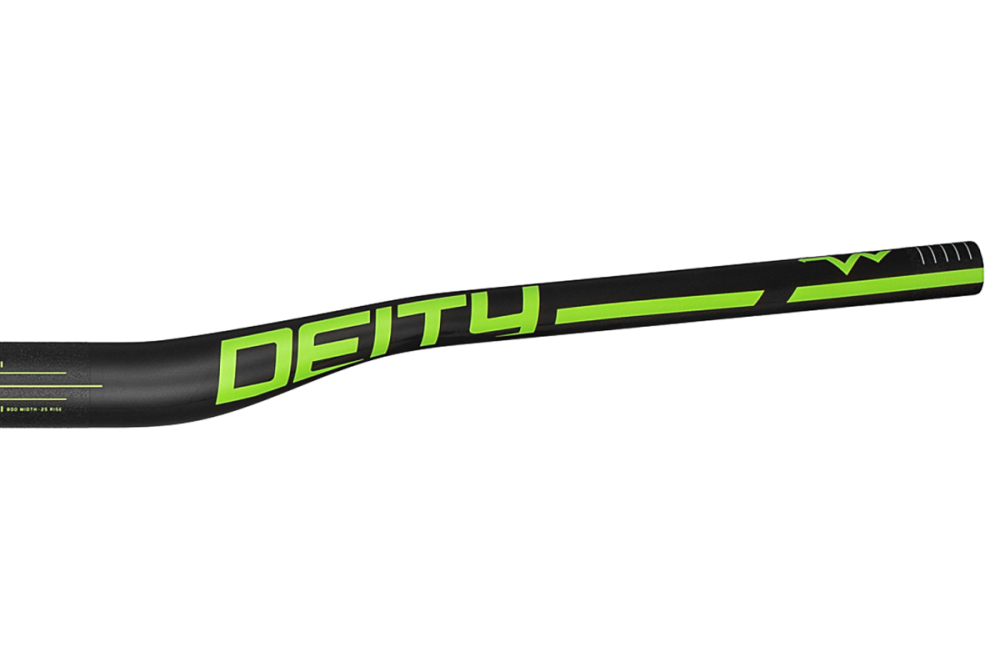 Deity Skywire Carbonlenker, 800 mm, 25 mm Rise, 35 mm Lenkerklemmung. Carbon/Green.