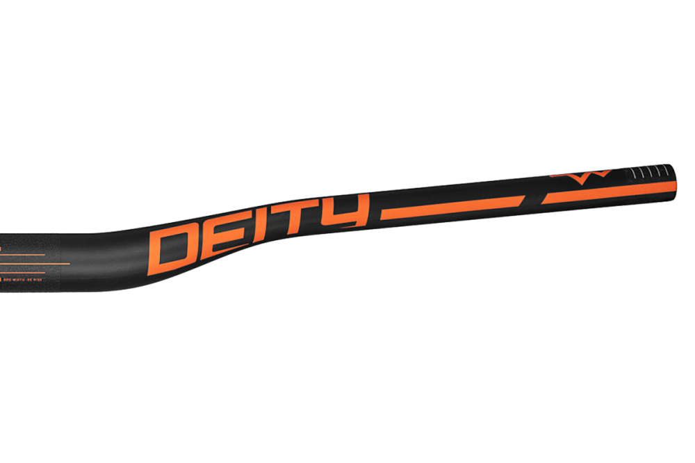 Deity Skywire Carbonlenker, 800 mm, 25 mm Rise, 35 mm Lenkerklemmung. Carbon / Orange.