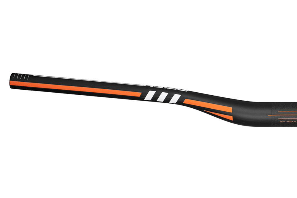 Deity Skywire Carbonlenker, 800 mm, 25 mm Rise, 35 mm Lenkerklemmung. Carbon / Orange.