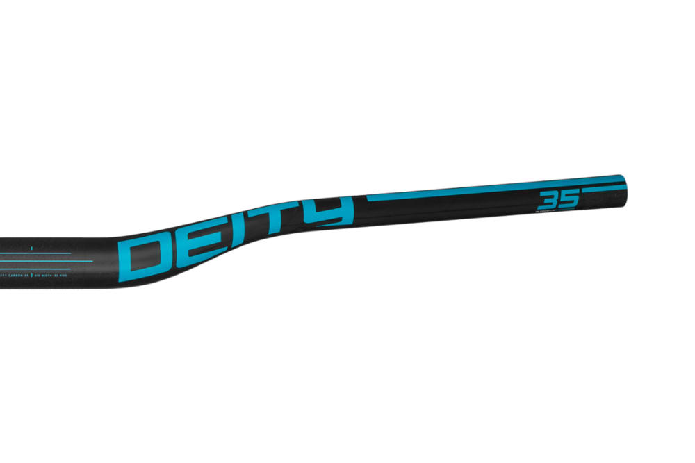 Deity Speedway Carbonlenker, 810 mm, 30 mm Rise, 35 mm Lenkerklemmung. Carbon / Turquoise.