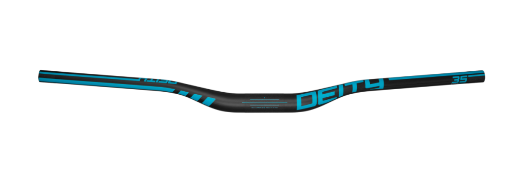 Deity Speedway Carbonlenker, 810 mm, 30 mm Rise, 35 mm Lenkerklemmung. Carbon / Turquoise.