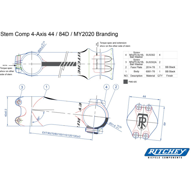 Ritchey Vorbau New Comp 4-Axis 100mm, BB black 31.8mm 6°/84°